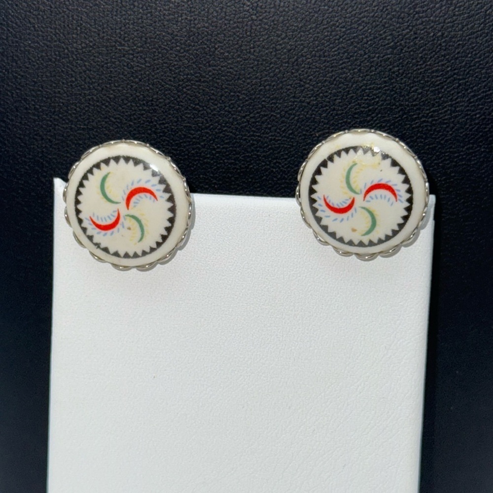 Vintage rare retro mid century atomic swirl screw back clip on earrings